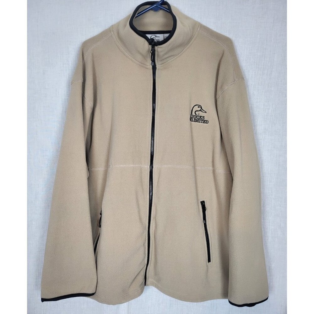 Ducks Unlimited Men's 2XL Fleece Jacket NWOT! Tan w/ Black Trim Soft Lined Fall
